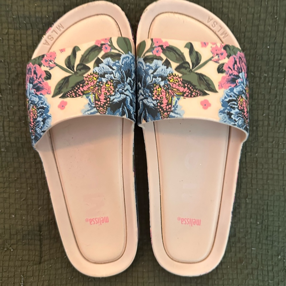 Melissa Women's Floral Slide Sandals - Pink and Blue size 7